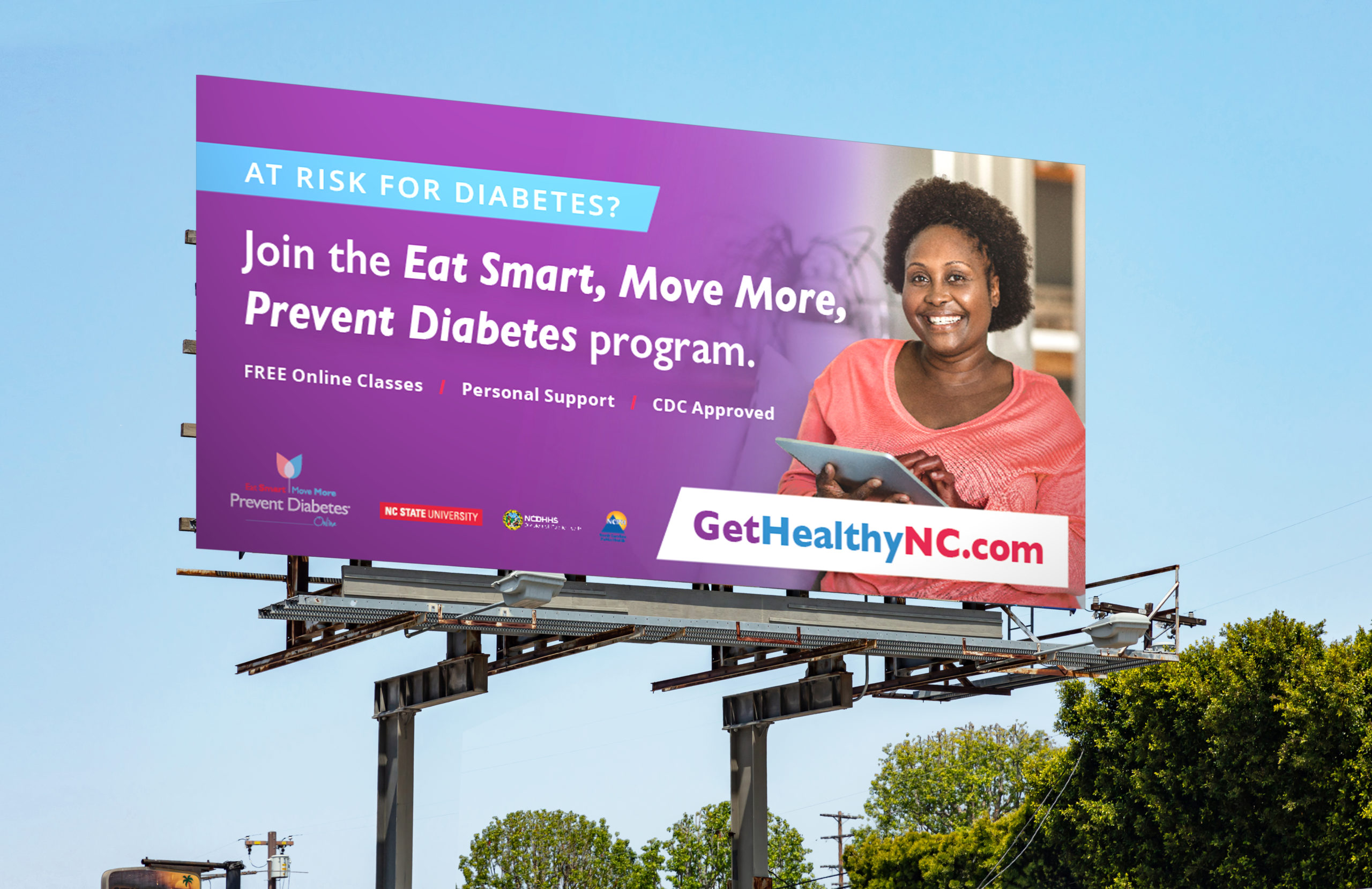 Billboard blank white color, for advertisement on a highway, spring sunny day, blue sky background, copy space